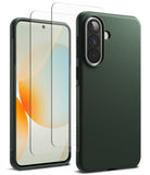 [Bundle] Galaxy A57 | Onyx - Dark green phone case and two screen protectors displayed with a smartphone.