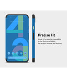 Google Pixel 4a Screen Protector | Dual Easy Film - Google Pixel 4a Screen Protector - Front and side views of a Pixel 4a phone showing precise screen and button cutouts.