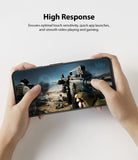 Google Pixel 4a Screen Protector | Dual Easy Film - Hands holding a smartphone playing a first-person shooter game.
