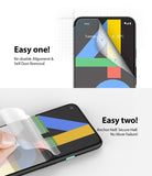Google Pixel 4a Screen Protector | Dual Easy Film - Two-step installation guide showing screen protector application.