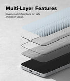 Poco F7 Screen Protector | Easy Slide Tempered Glass - Poco F7 Screen Protector - Exploded view showing multiple protective layers stacked above a smartphone screen.
