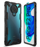 Redmi K30 Pro / Poco F2 Pro Case | Fusion-X - Rugged black protective case on a teal Poco F2 Pro phone, front and back view.