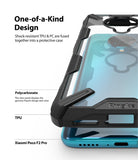 Redmi K30 Pro / Poco F2 Pro Case | Fusion-X - Close-up of a rugged black TPU and clear PC phone case on a blue smartphone.
