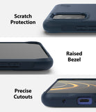 Poco M3 Case | Onyx - Close-up views of a navy phone case highlighting camera protection, raised screen bezels, and port cutouts.