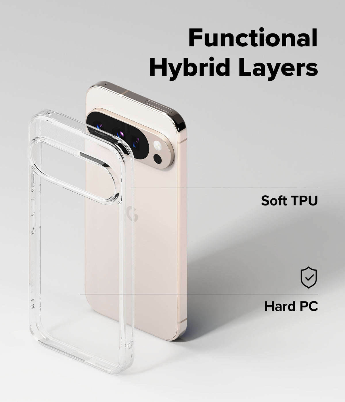 [Bundle] Google Pixel 10 Pro XL Case | Fusion - Google Pixel 10 Pro XL Case | Fusion - Clear hybrid case showing soft TPU and hard PC layers on a Pixel 10 Pro XL.
