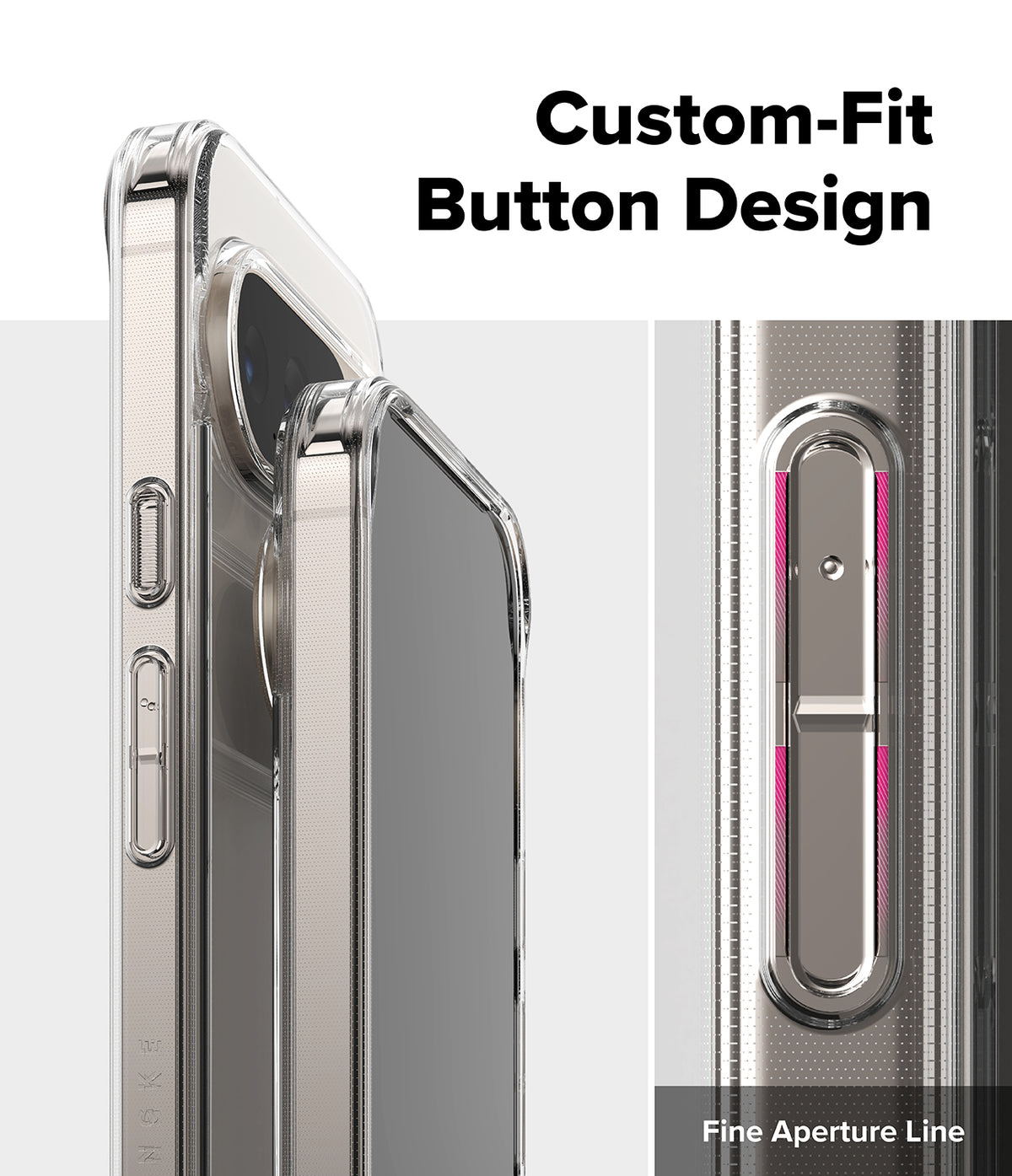 Google Pixel 10 Pro XL Case | Fusion - Clear phone case showing detailed side buttons and fine aperture line design.