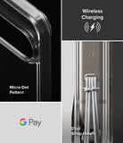 Google Pixel 10 Pro XL Case | Fusion - Close-up of clear phone case showing micro-dot pattern, wireless charging, and dual strap hole.