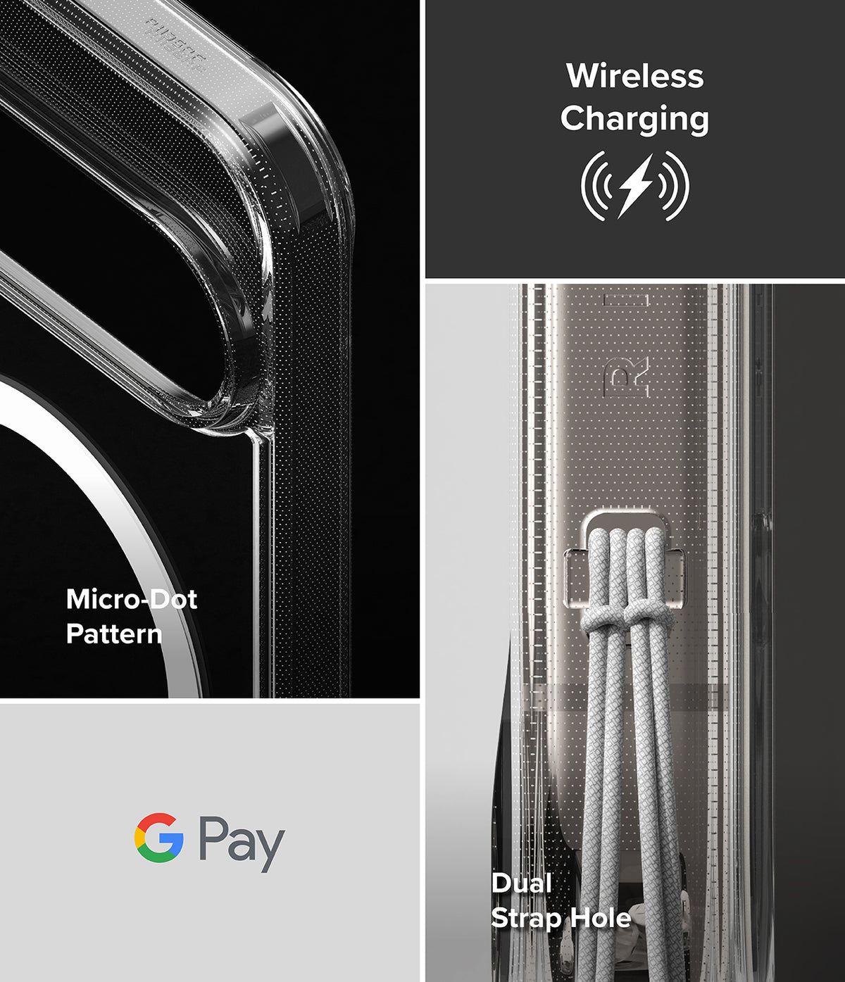 Google Pixel 10 Pro XL Case | Fusion Magnetic - Clear case showing micro-dot pattern, wireless charging, and strap hole.