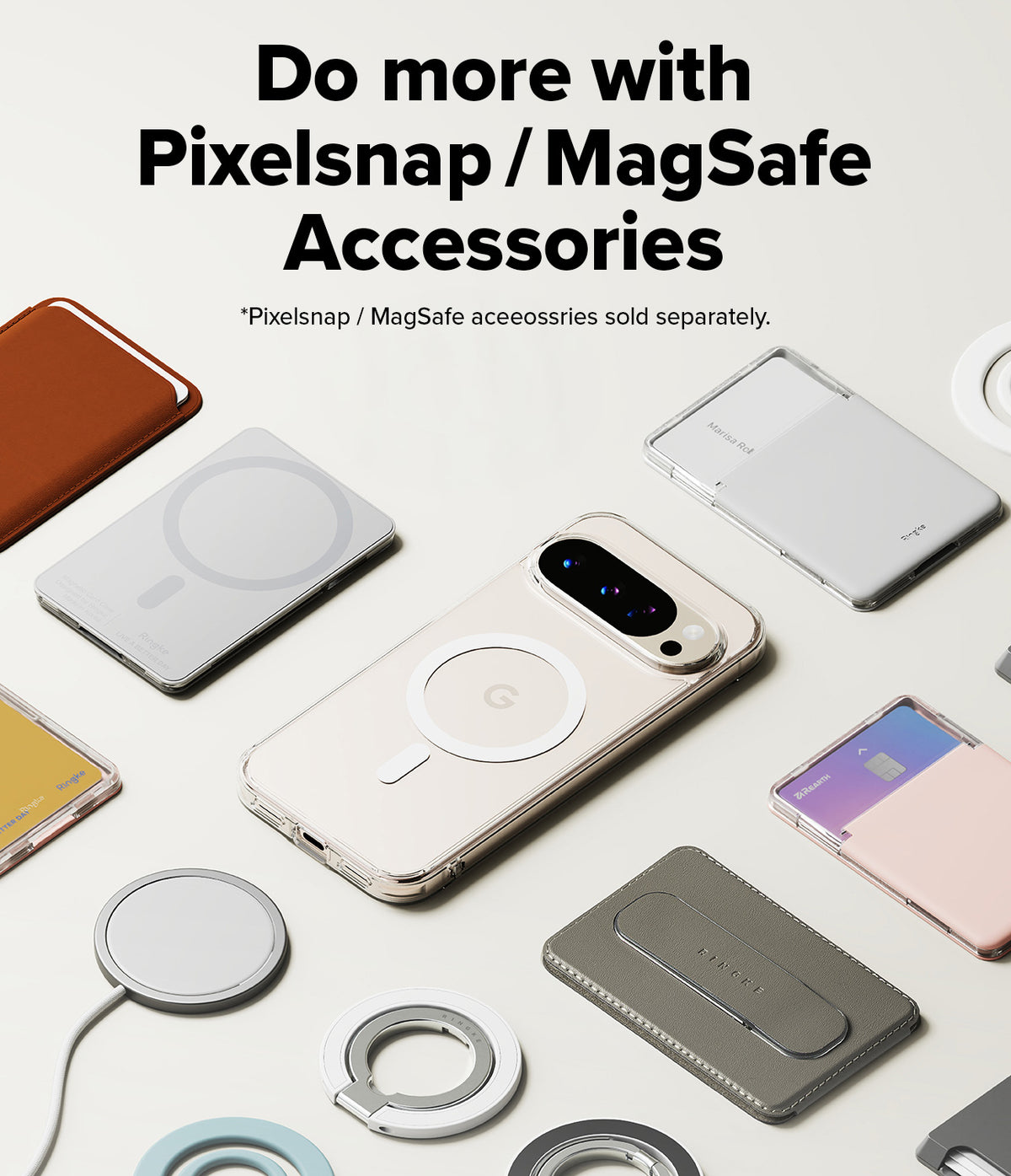 Google Pixel 10 Pro XL Case | Fusion Magnetic - A clear phone case with magnetic ring surrounded by various MagSafe accessories.