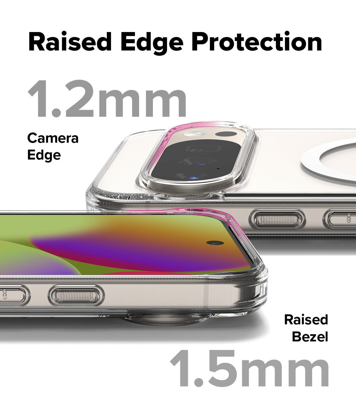 Google Pixel 10 Pro XL Case | Fusion Magnetic - Clear phone case highlighting 1.2mm camera and 1.5mm screen edge protection.