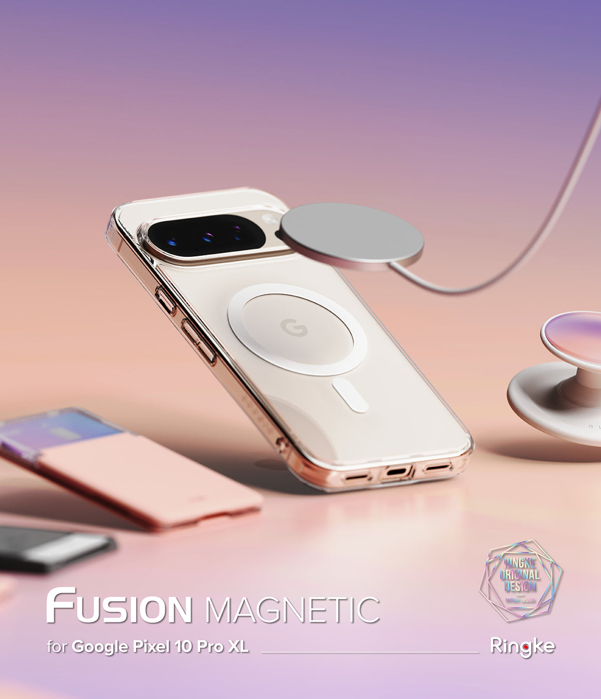 [Bundle] Google Pixel 10 Pro XL Case | Fusion Magnetic - Google Pixel 10 Pro XL Case | Fusion Magnetic - Clear magnetic phone case on a Pixel 10 Pro XL with a floating charger.