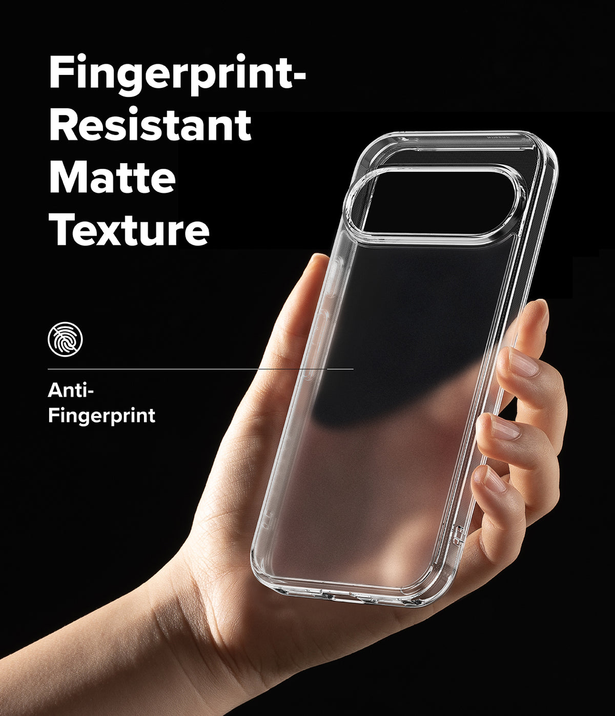 [Bundle] Google Pixel 10 Pro XL Case | Fusion Matte - Google Pixel 10 Pro XL Case | Fusion Matte - Hand holding a clear, matte-textured phone case against a black background.