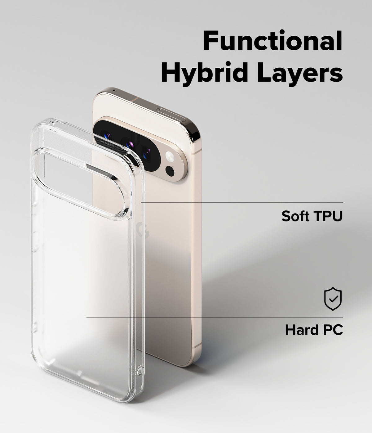 [Bundle] Google Pixel 10 Pro XL Case | Fusion Matte - Google Pixel 10 Pro XL Case | Fusion Matte - Clear hybrid phone case showing soft TPU and hard PC layers on a smartphone.