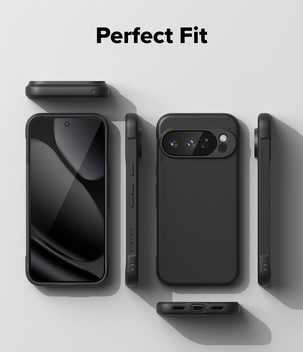 Google Pixel 10 Pro XL Case | Onyx Magnetic - Multiple views of a black phone case showing front, back, and side profiles.