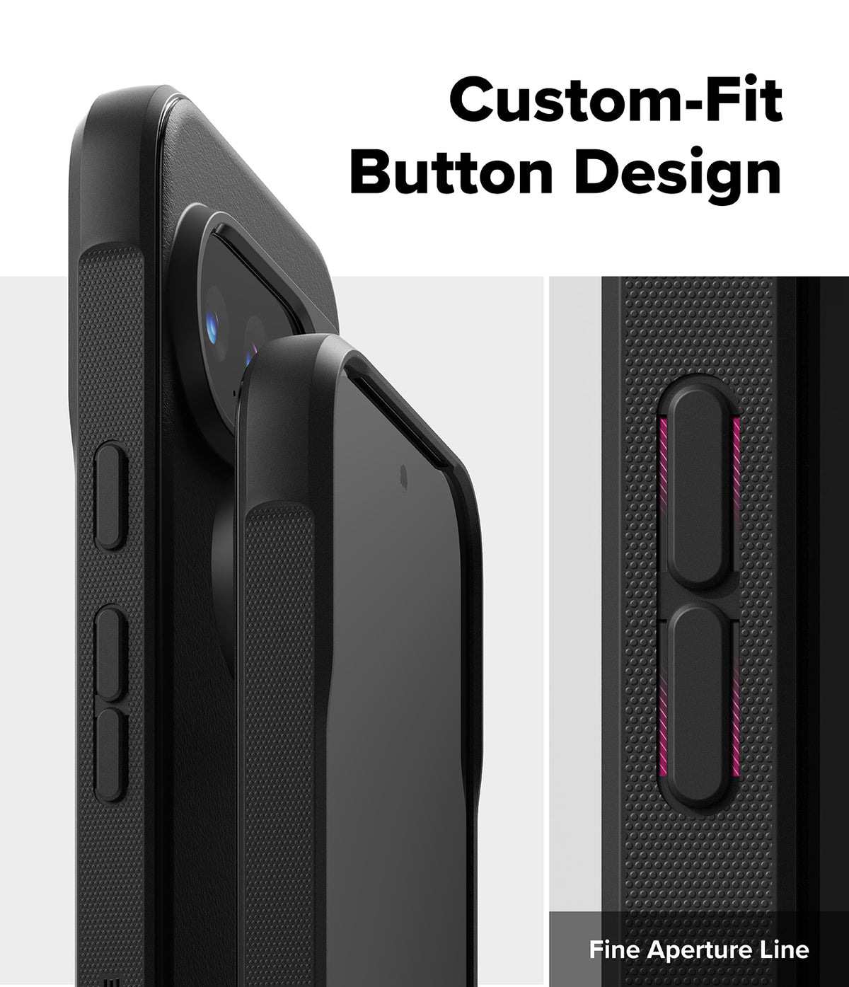 Google Pixel 10 Pro XL Case | Onyx Magnetic - Close-up of black phone case buttons with precise cutouts and texture.