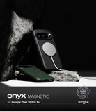 [Bundle] Google Pixel 10 Pro XL Case | Onyx Magnetic - Bundle: Google Pixel 10 Pro XL Case | Onyx Magnetic - Two black and green phone cases on rocks with a magnetic charger.