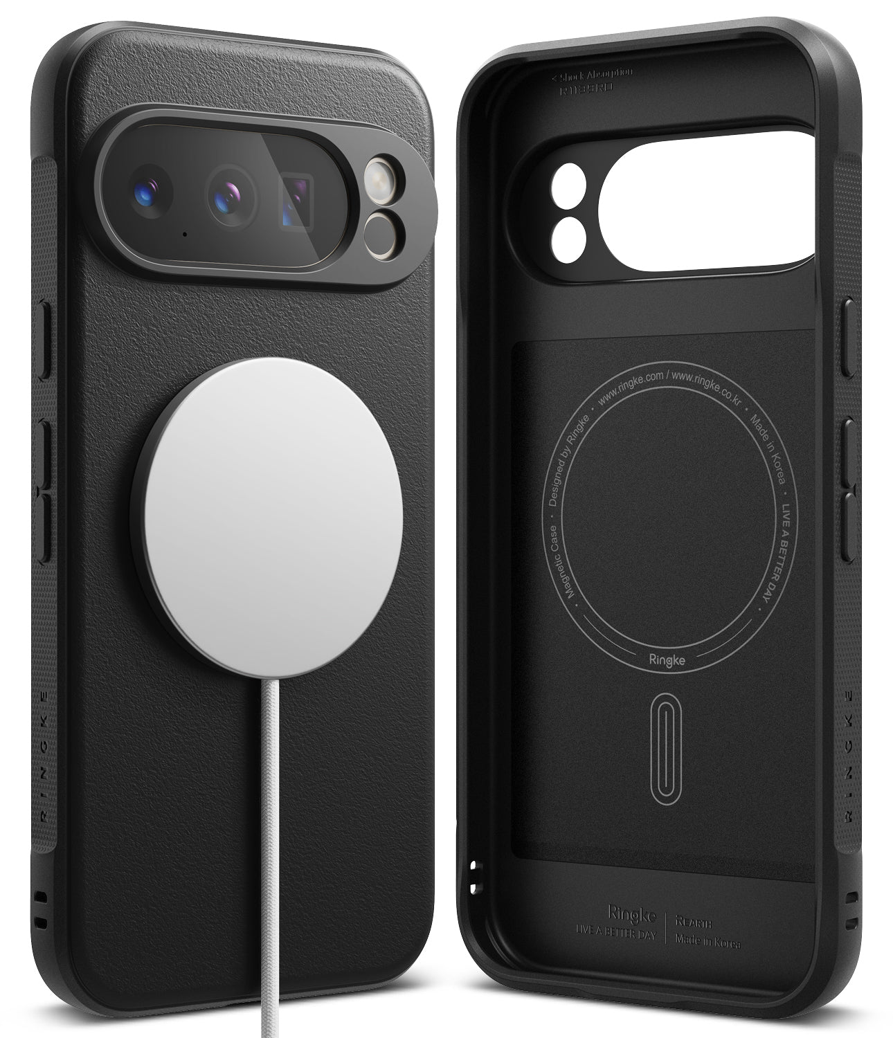 Google Pixel 10 Pro XL Case | Onyx Magnetic - Black textured phone case with magnetic ring and interior branding.