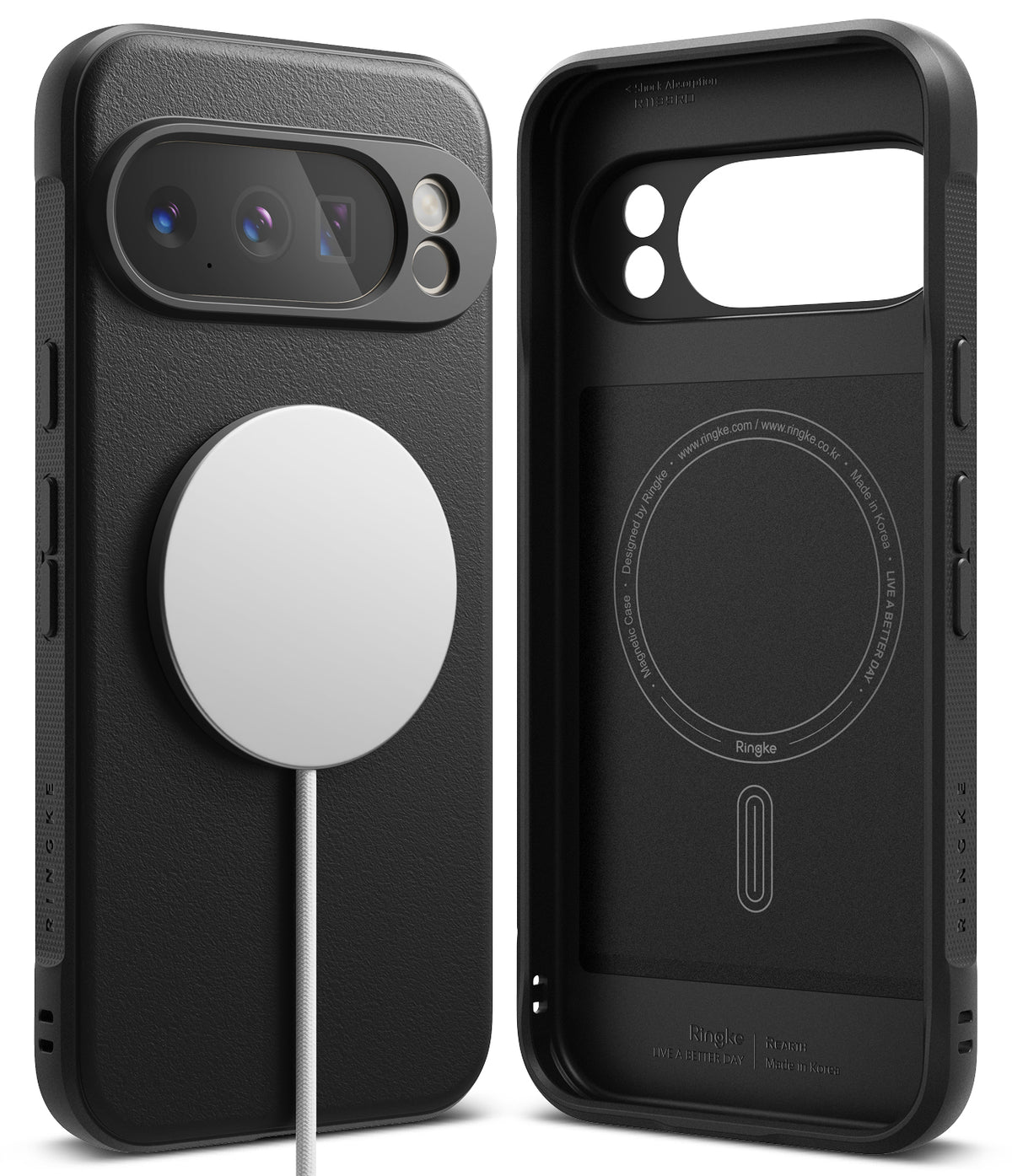 Google Pixel 10 Pro XL Case | Onyx Magnetic - Black textured phone case with magnetic ring and interior branding.