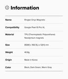 Google Pixel 10 Pro XL Case | Onyx Magnetic - A table listing product specifications including name, material, and size.