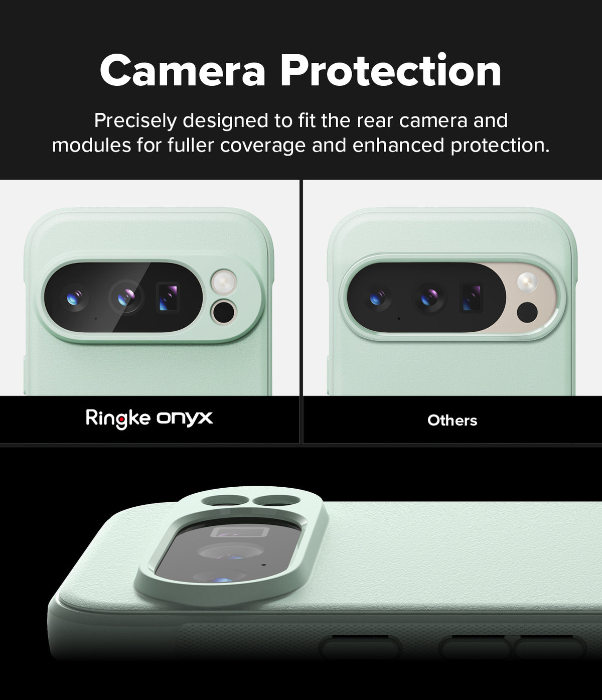 Google Pixel 10 Pro XL Case | Onyx - Comparison showing the Ringke case's full camera module coverage versus others.