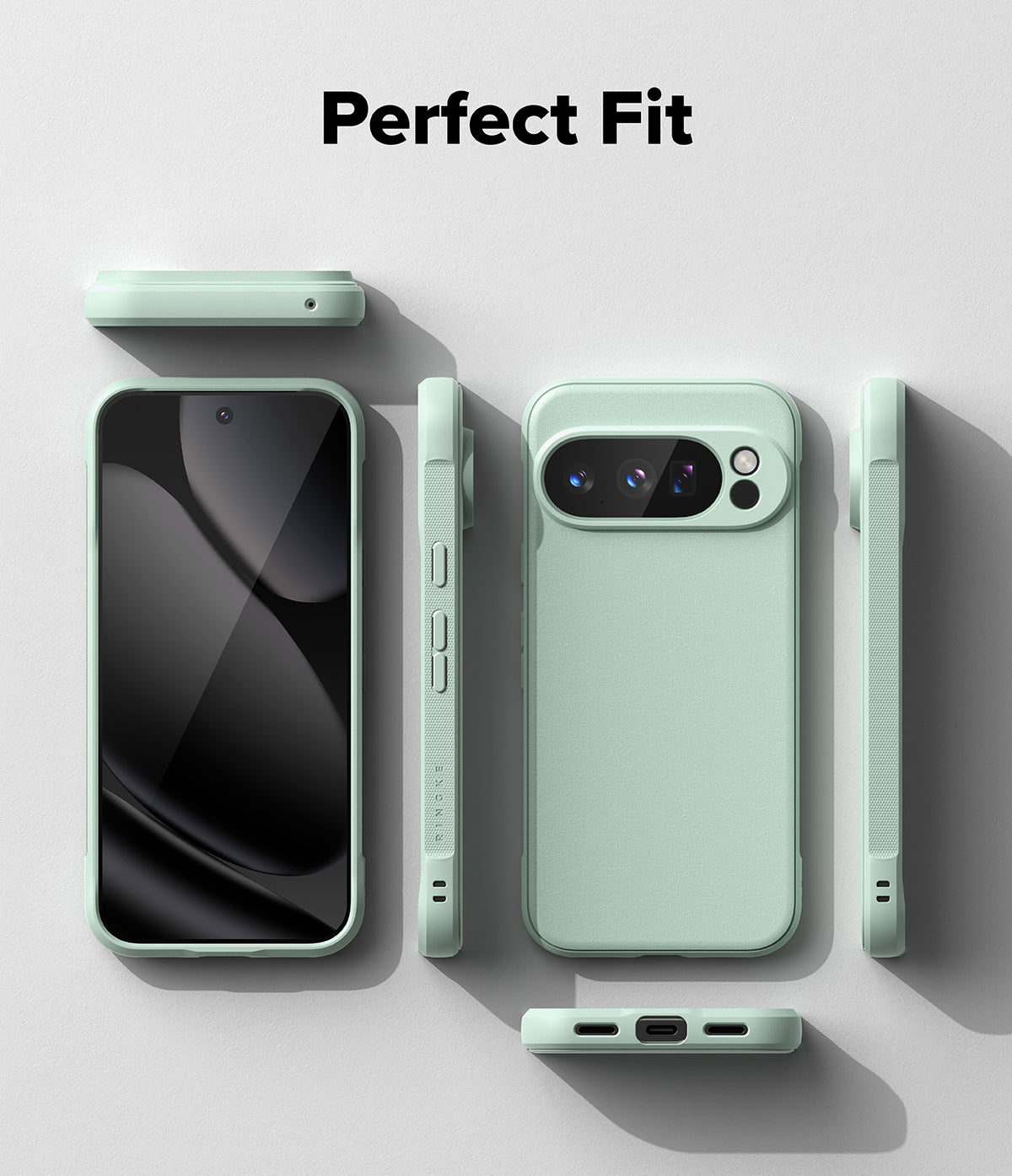 Google Pixel 10 Pro XL Case | Onyx - Mint green phone case shown from multiple angles, highlighting precise cutouts.