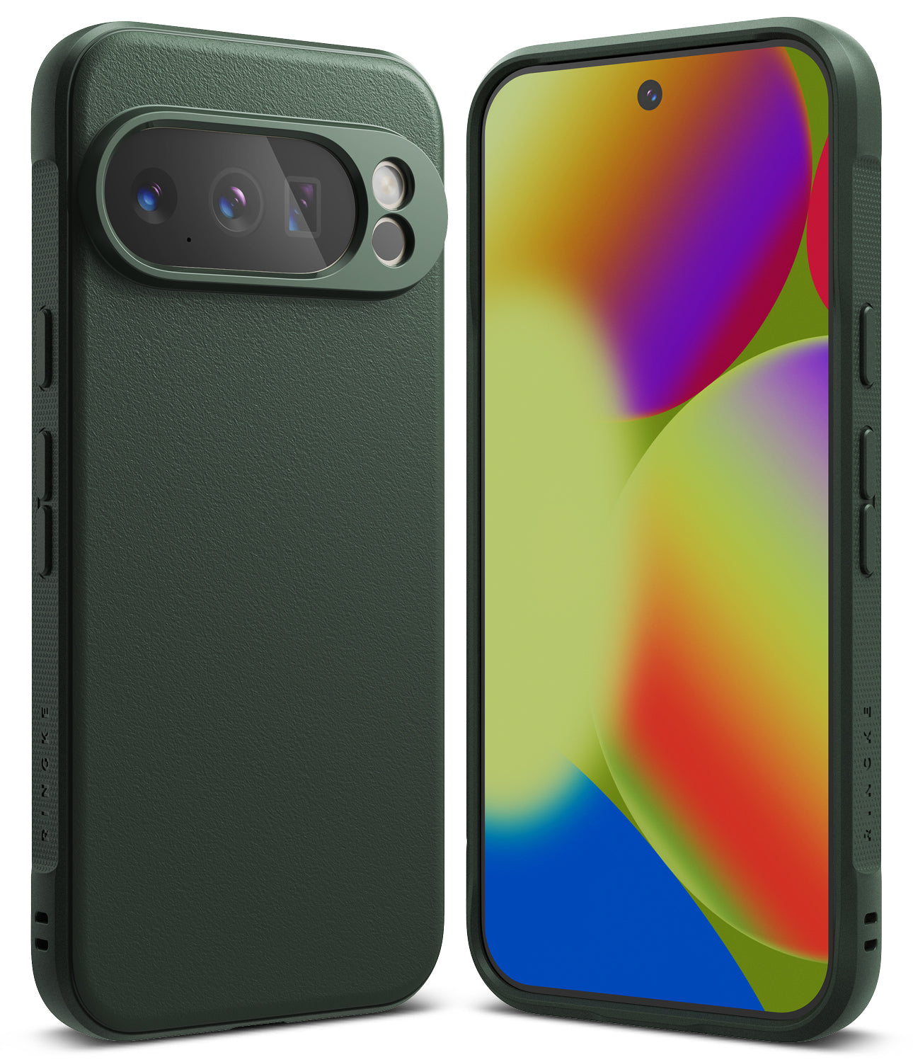 Google Pixel 10 Pro XL Case | Onyx - Dark green protective phone case shown from back and front with a colorful screen.