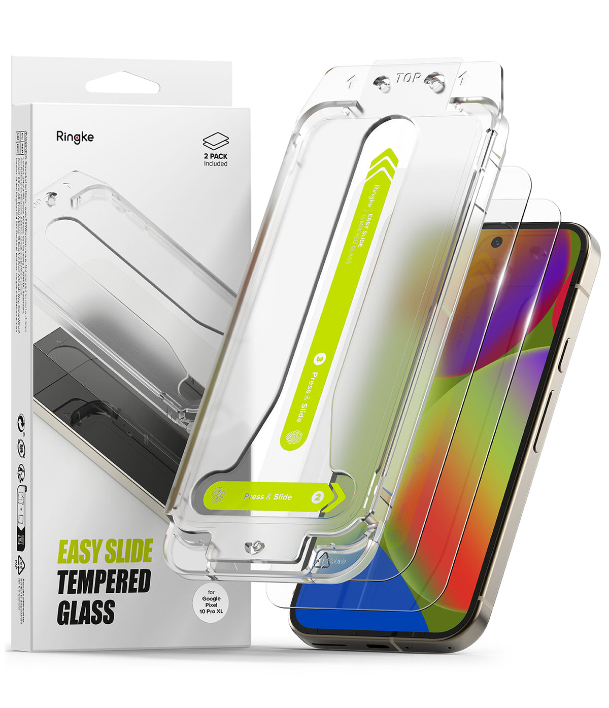 Google Pixel 10 Pro XL Screen Protector | Easy Slide Tempered Glass - Ringke Easy Slide tempered glass installation kit with two screen protectors.