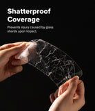 Google Pixel 10 Pro XL Screen Protector | Easy Slide Tempered Glass - Hands holding a cracked tempered glass screen protector against black.