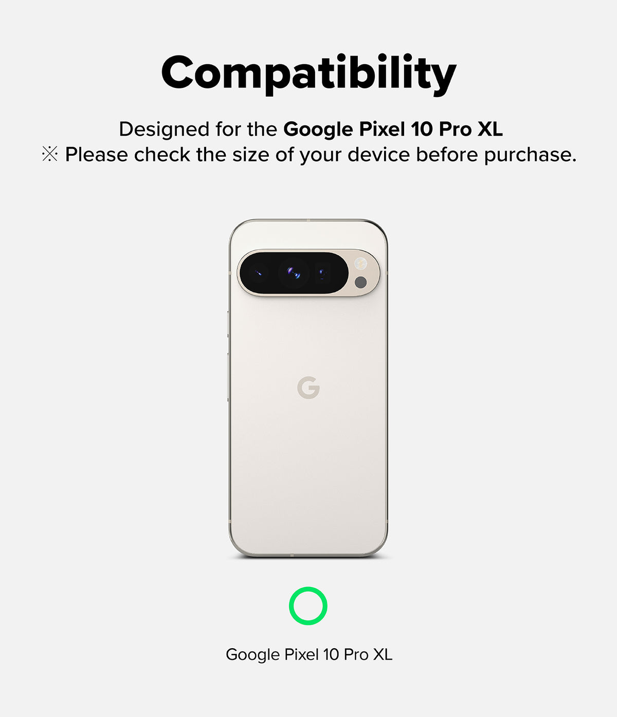 Google Pixel 10 Pro XL Screen Protector | Easy Slide Tempered Glass - Compatibility graphic showing a white Pixel 10 Pro XL phone with a green check.
