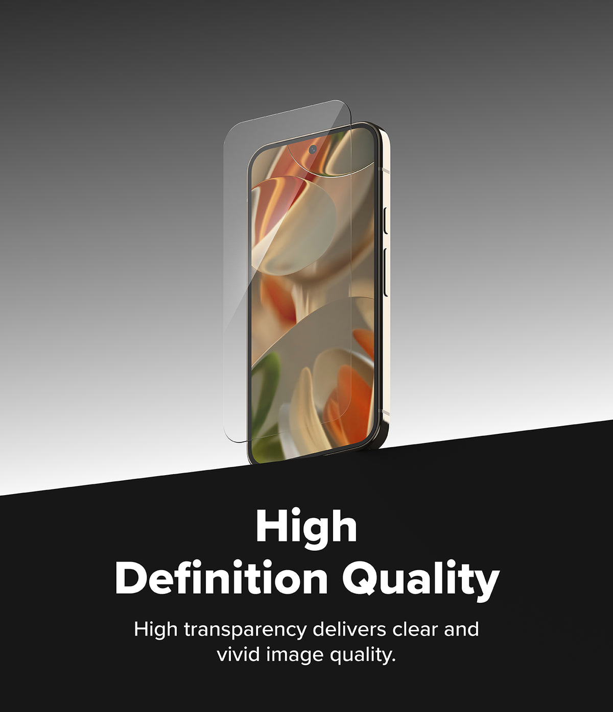 Google Pixel 10 Pro XL Case | Fusion Matte - A screen protector being applied to a smartphone against a gradient background.