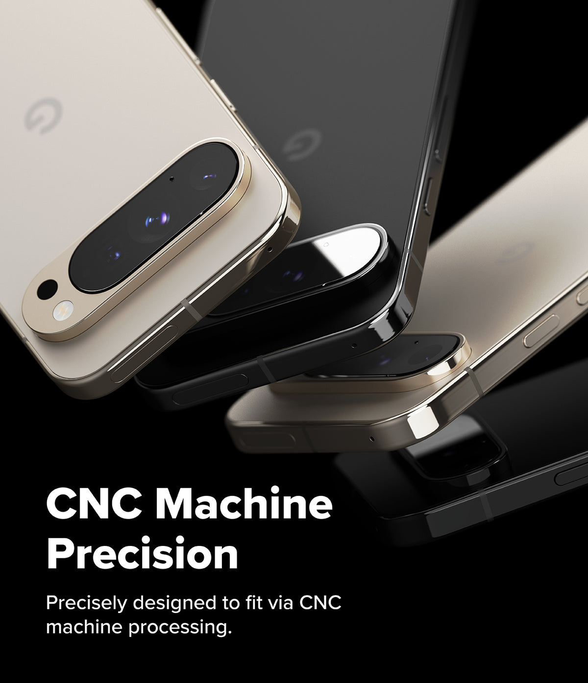 Google Pixel 10 Pro | Camera Glass - Close-up of multiple Google Pixel 10 Pro phones showing precision-fit camera glass modules.