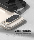 Google Pixel 10 Pro | Camera Glass - A clear camera lens protector hovering above a smartphone inside a protective case.