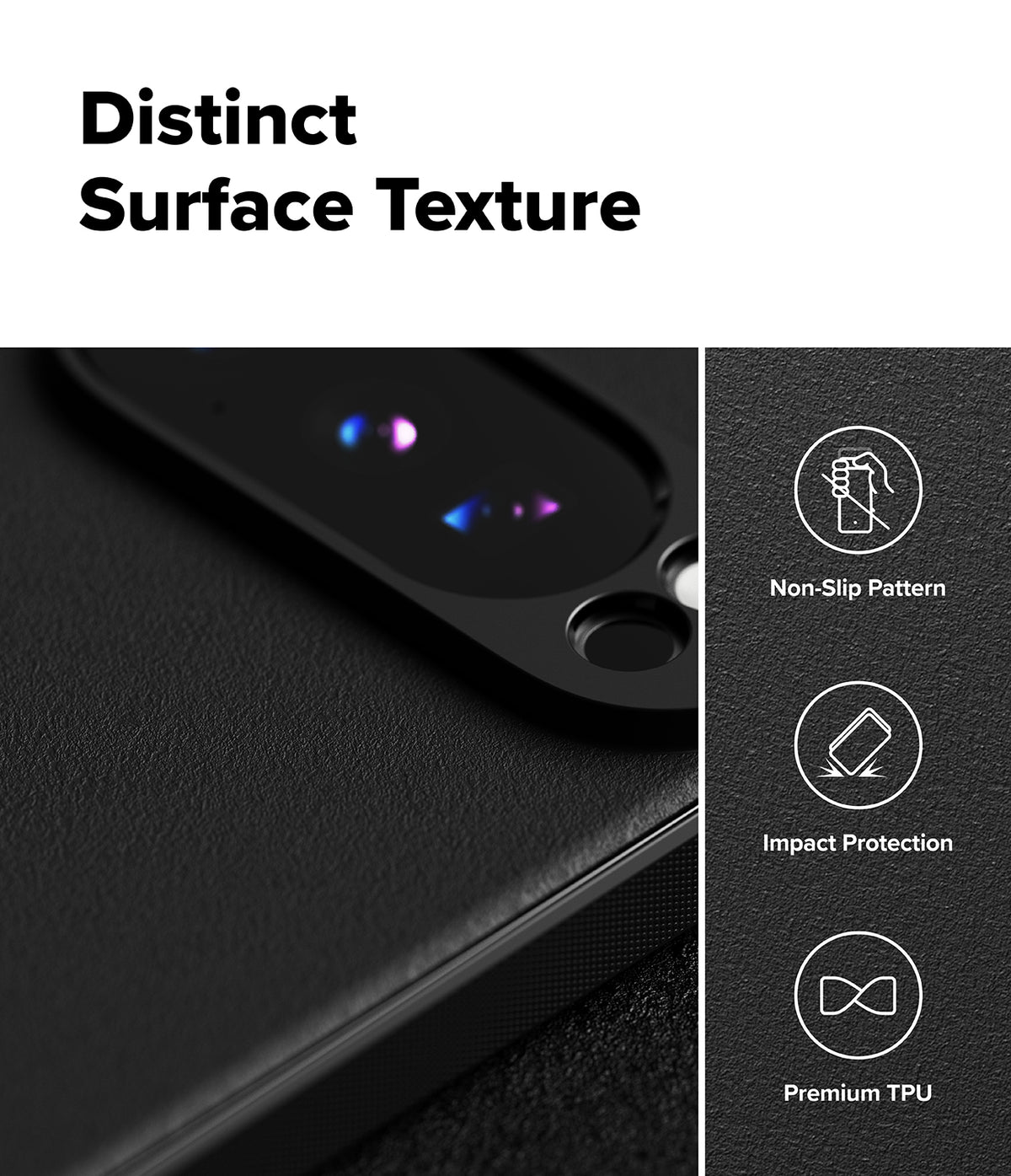 [Bundle] Google Pixel 10 Pro Case | Onyx Magnetic - Google Pixel 10 Pro Case - Close-up of black textured phone case with icons for non-slip grip, impact protection, and TPU.