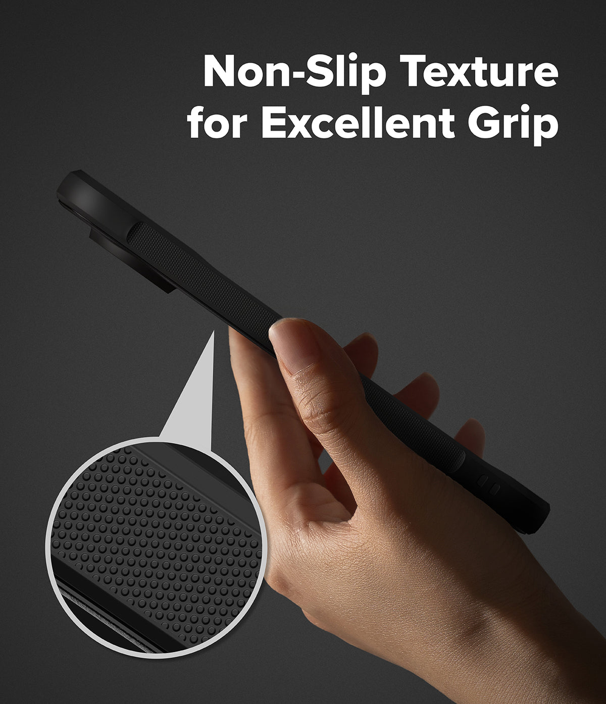 [Bundle] Google Pixel 10 Pro Case | Onyx - Google Pixel 10 Pro Case - Hand holding a black phone case with a magnified circular inset showing a textured, non-slip grip.