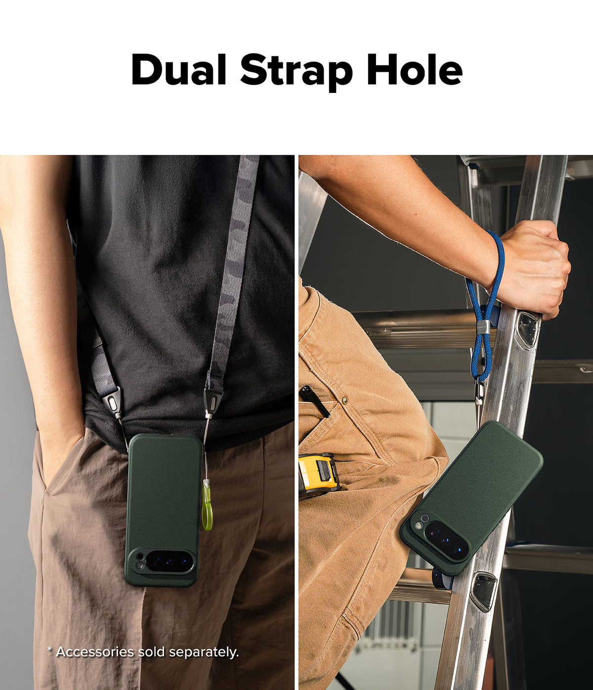 [Bundle] Google Pixel 10 Pro Case | Onyx Magnetic - Bundle - Google Pixel 10 Pro case with dual strap holes shown worn as a crossbody and a wrist strap.