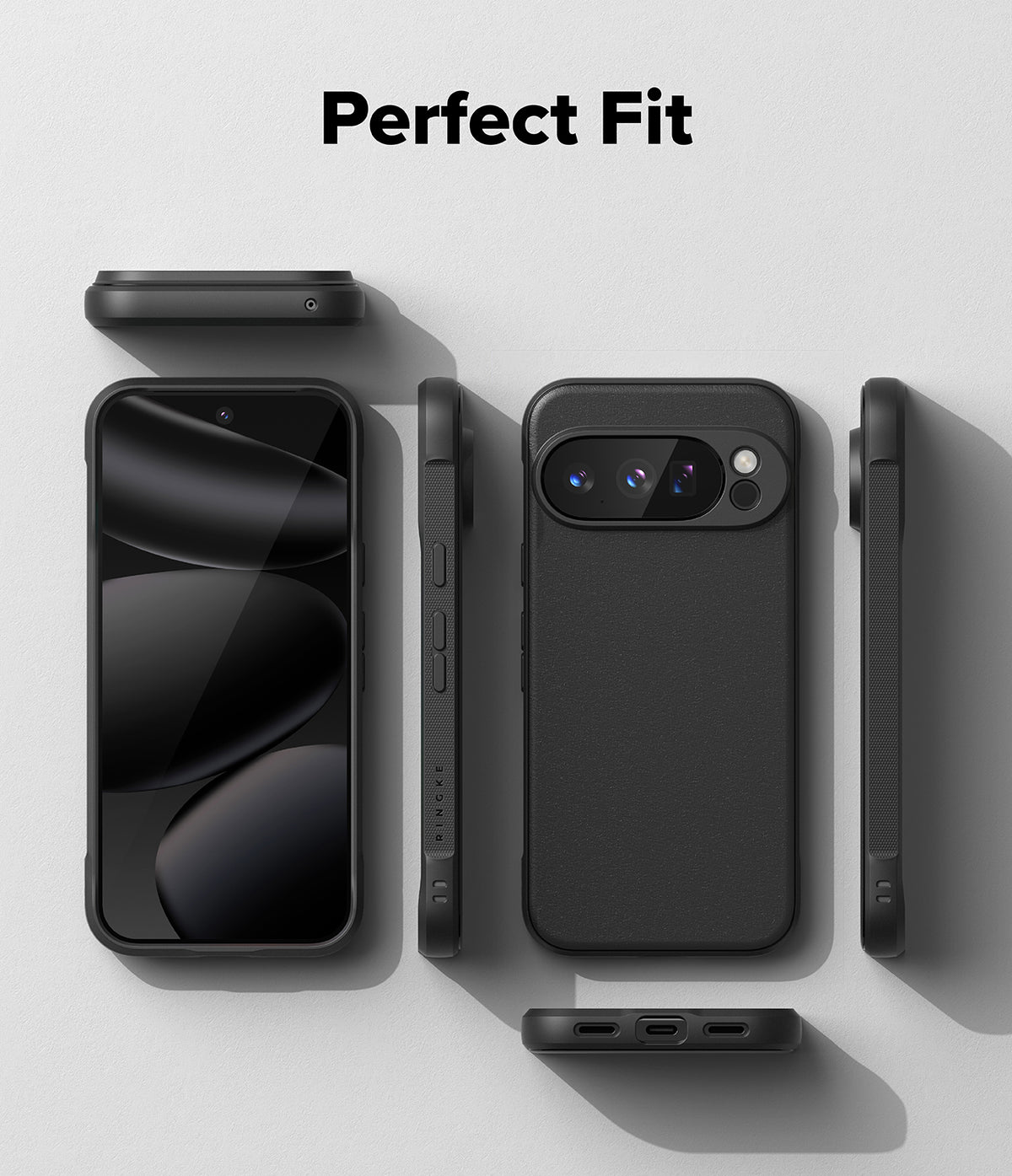 Google Pixel 10 Pro Case | Onyx Magnetic - Multiple views of a black phone case showing front, back, and side profiles.