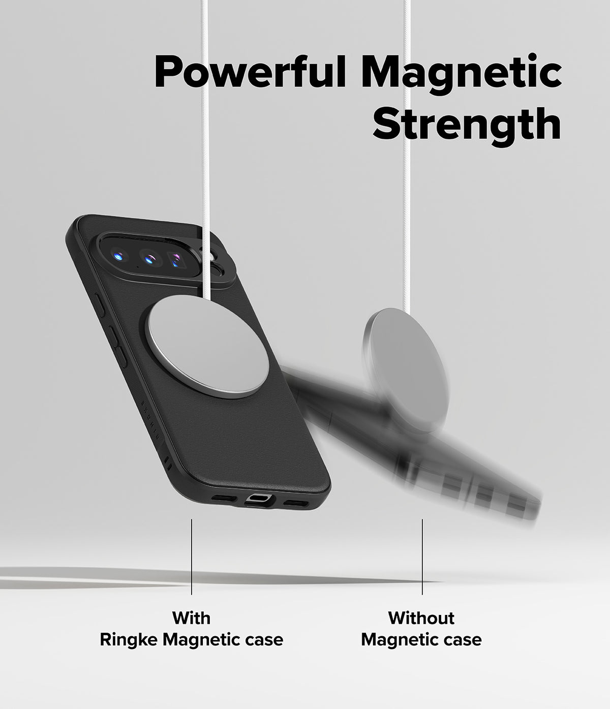 Google Pixel 10 Pro Case | Onyx Magnetic - A magnetic charger holds a phone case securely while another falls away.