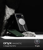 Google Pixel 10 Pro Case | Onyx Magnetic - Black and green magnetic phone cases displayed against dark rock textures.