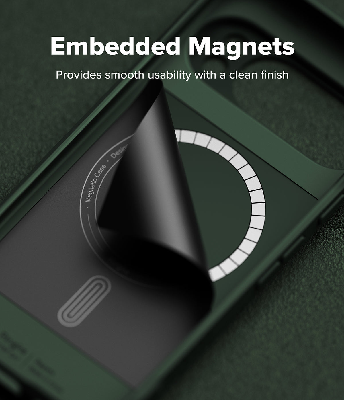 Google Pixel 10 Pro Case | Onyx Magnetic - Dark green phone case interior showing a circular array of embedded magnets.