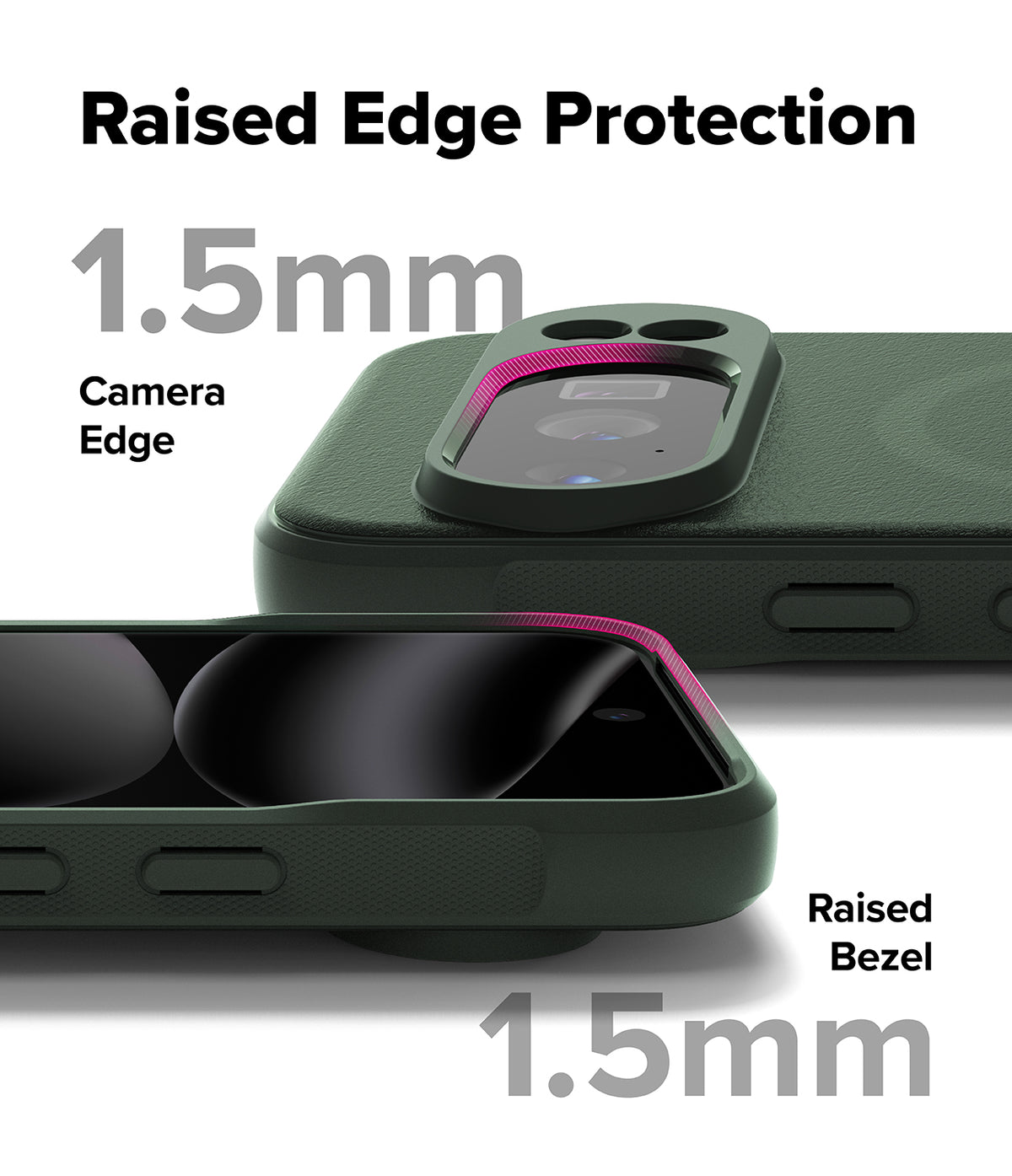 Google Pixel 10 Pro Case | Onyx Magnetic - Close-up of phone case showing 1.5mm raised camera and screen edge protection.