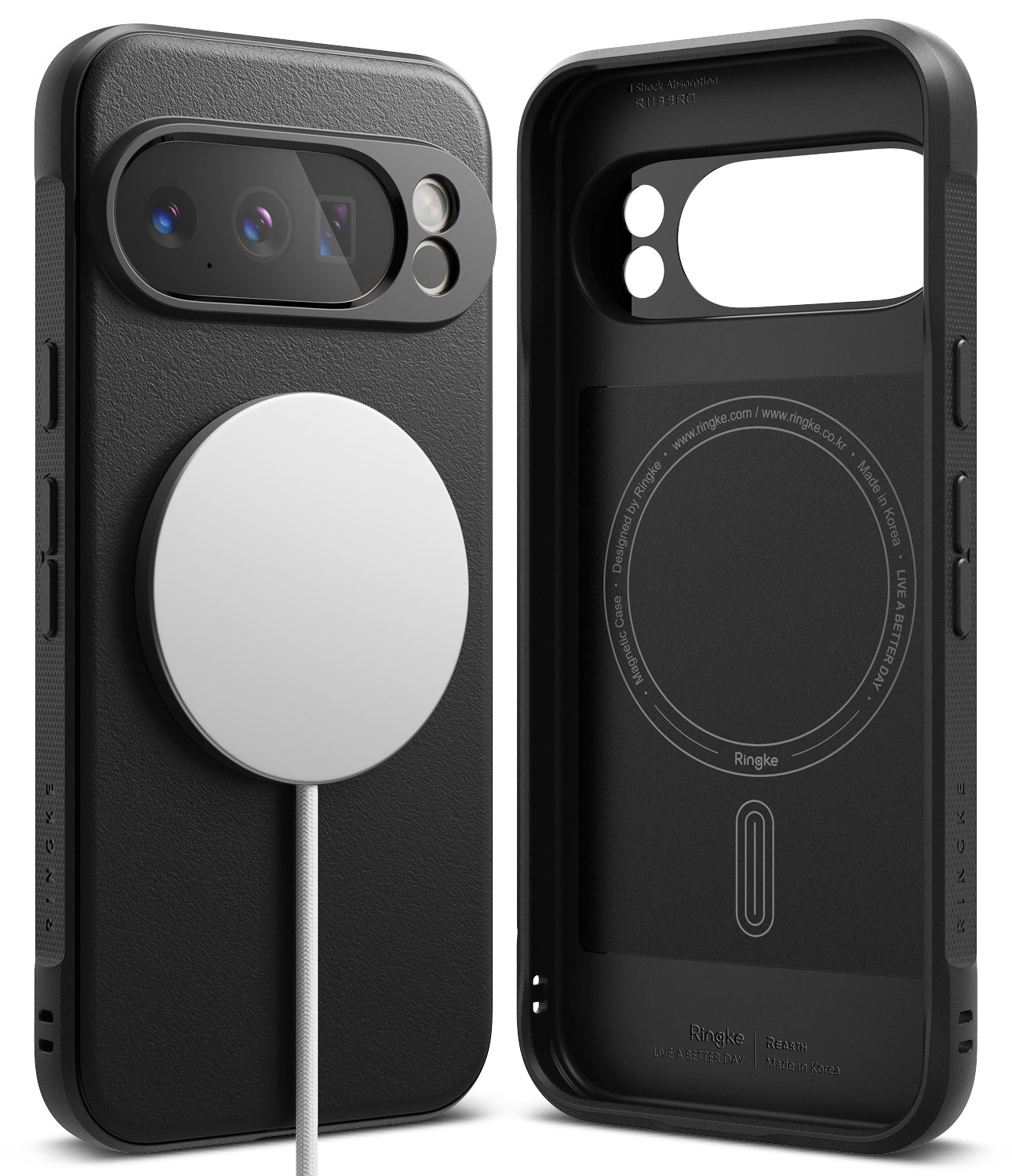 Google Pixel 10 Pro Case | Onyx Magnetic - Black textured phone case with magnetic charger and interior branding.