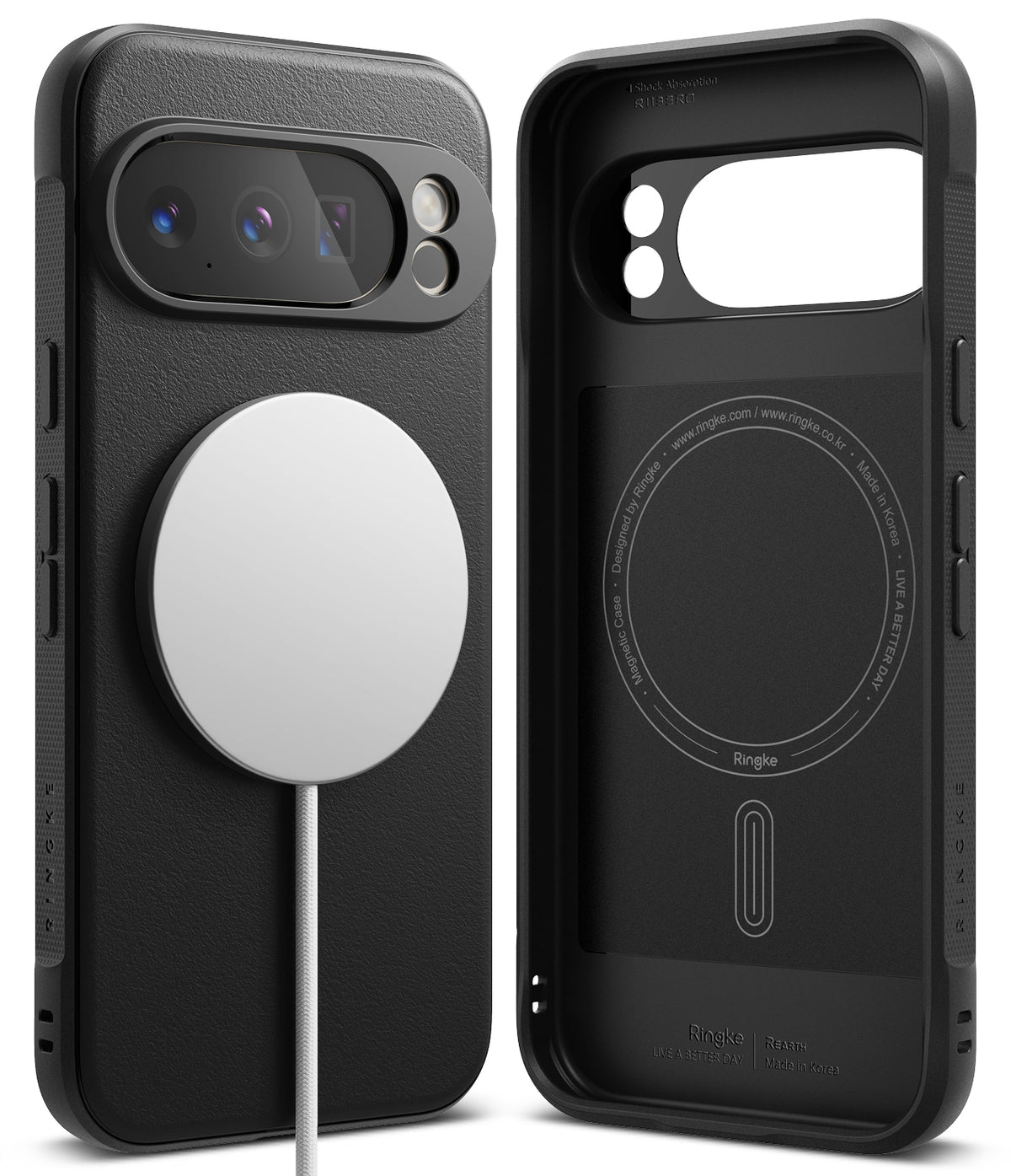 Google Pixel 10 Pro Case | Onyx Magnetic - Black textured phone case with magnetic charger and interior branding.