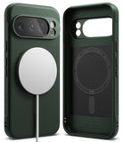 Google Pixel 10 Pro Case | Onyx Magnetic - Dark green phone case with a white magnetic charger and interior branding.