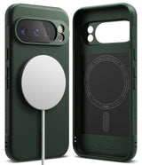 Google Pixel 10 Pro Case | Onyx Magnetic - Dark green phone case with a white magnetic charger and interior branding.