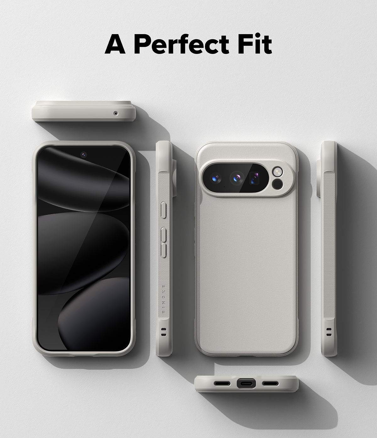 Google Pixel 10 Pro Case | Onyx Magnetic - Multiple views of a light gray phone case showing precise cutouts and fit.