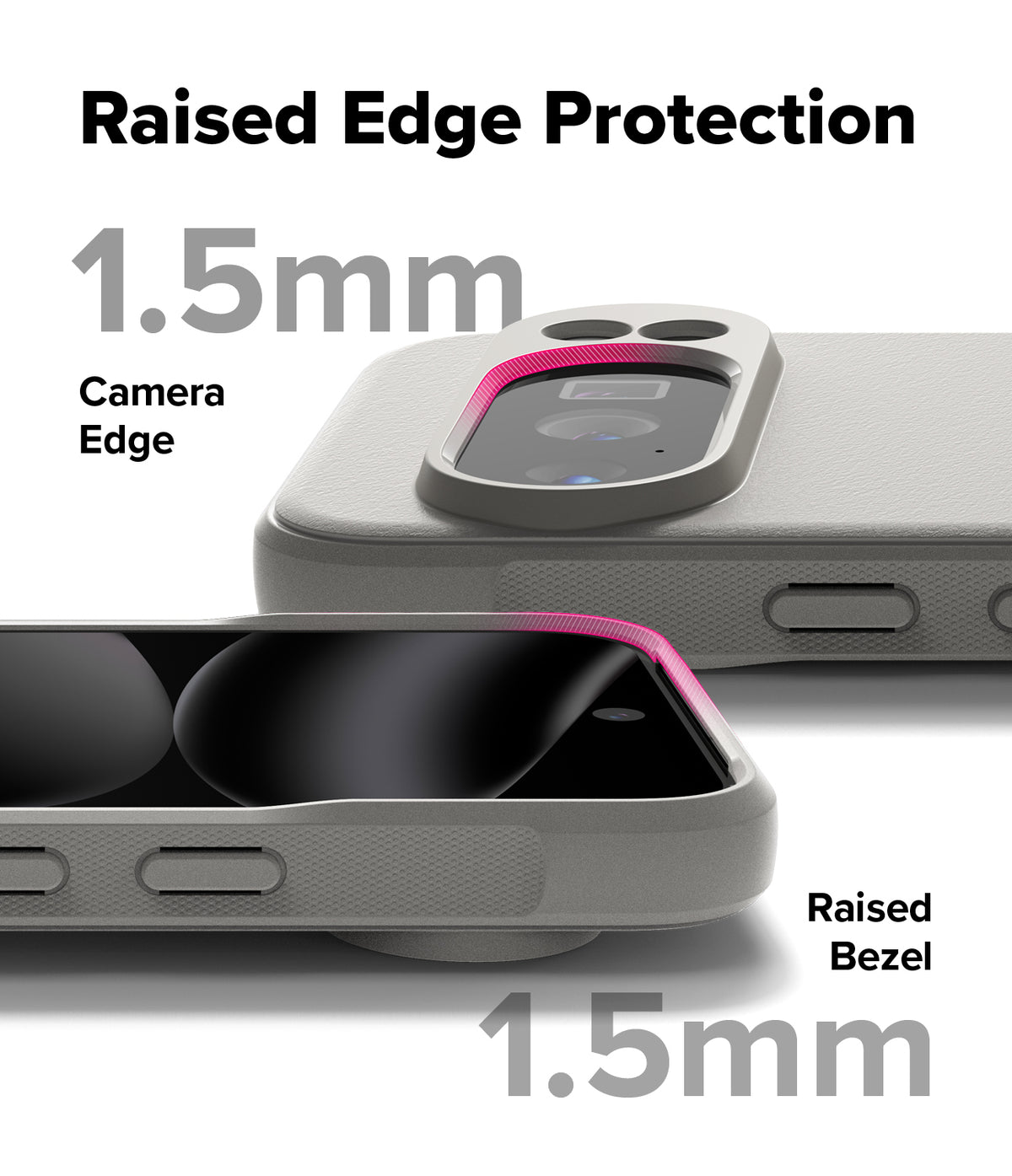 Google Pixel 10 Pro Case | Onyx Magnetic - Close-up showing 1.5mm raised camera edge and screen bezel protection.