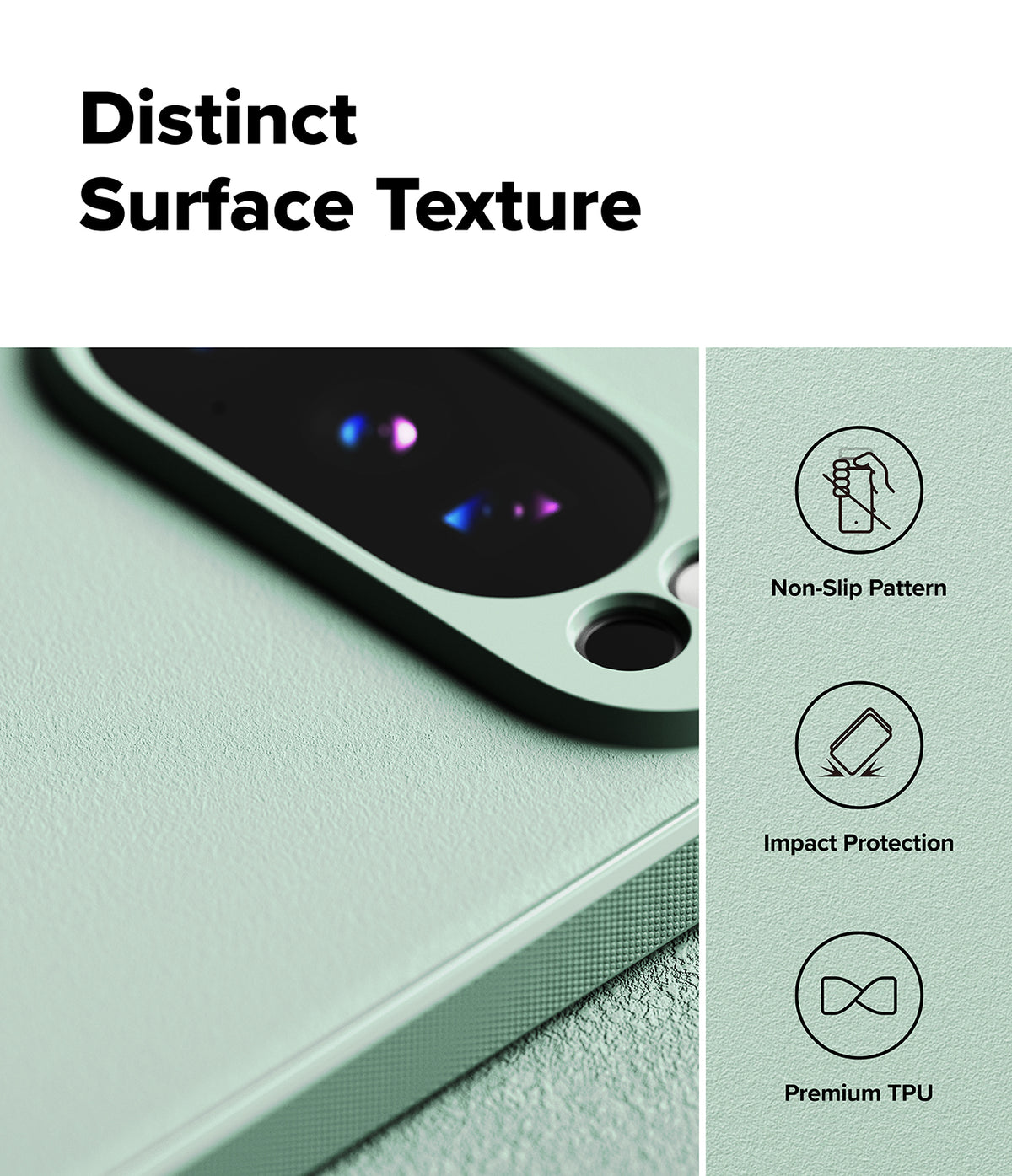[Bundle] Google Pixel 10 Pro Case | Onyx - Google Pixel 10 Pro Case | Onyx - Close-up of a textured mint green phone case highlighting camera cutout and icons.
