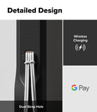 Google Pixel 10 Pro / 10 Case | Fusion-X - Close-up of a phone case featuring a dual strap hole with a lanyard and icons for wireless charging and G Pay.