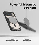 Google Pixel 10 Pro / 10 Case | Fusion-X Magnetic - Magnetic case holding a metal disc while a phone without it falls.