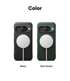 Google Pixel 10 Case | Onyx Magnetic - Black and dark green magnetic phone cases shown with white charging pucks.